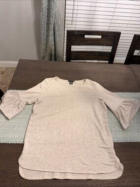Adrianna Papell Beige Ruffle-Sleeve Top